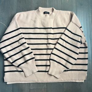 Striped Camel and Black Mock Neck Sweater